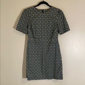 Boden Cotton Mini Shift Dress in Shady Green Geometric Squares size 8R